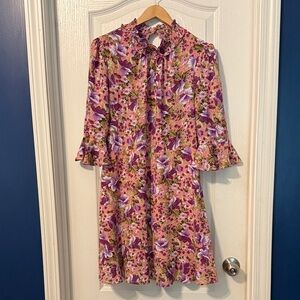 Allegra K Floral Long Sleeve Dress - Purple and Pink